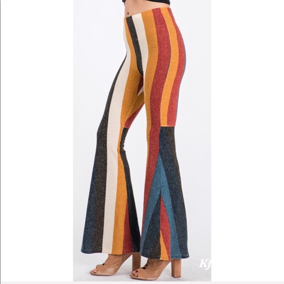 ❤️LAST 2! Multi Stripe High Waist Brushed Flares - Picture 5 of 10